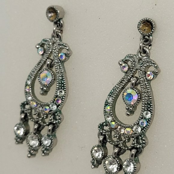 Earrings Silver w/ Gem Dangle E_OT0006. - Picture 2 of 2